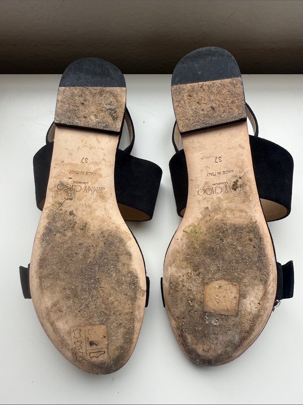 Jimmy Choo Black Saphera flat suede sandals with crystal buckle - Picture 7 of 9